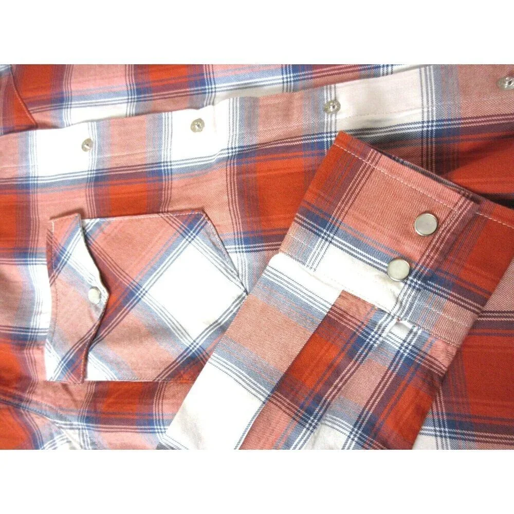 Levi's Men's Western Snap Front Plaid Red White Blue Cotton Shirt Classic NWT